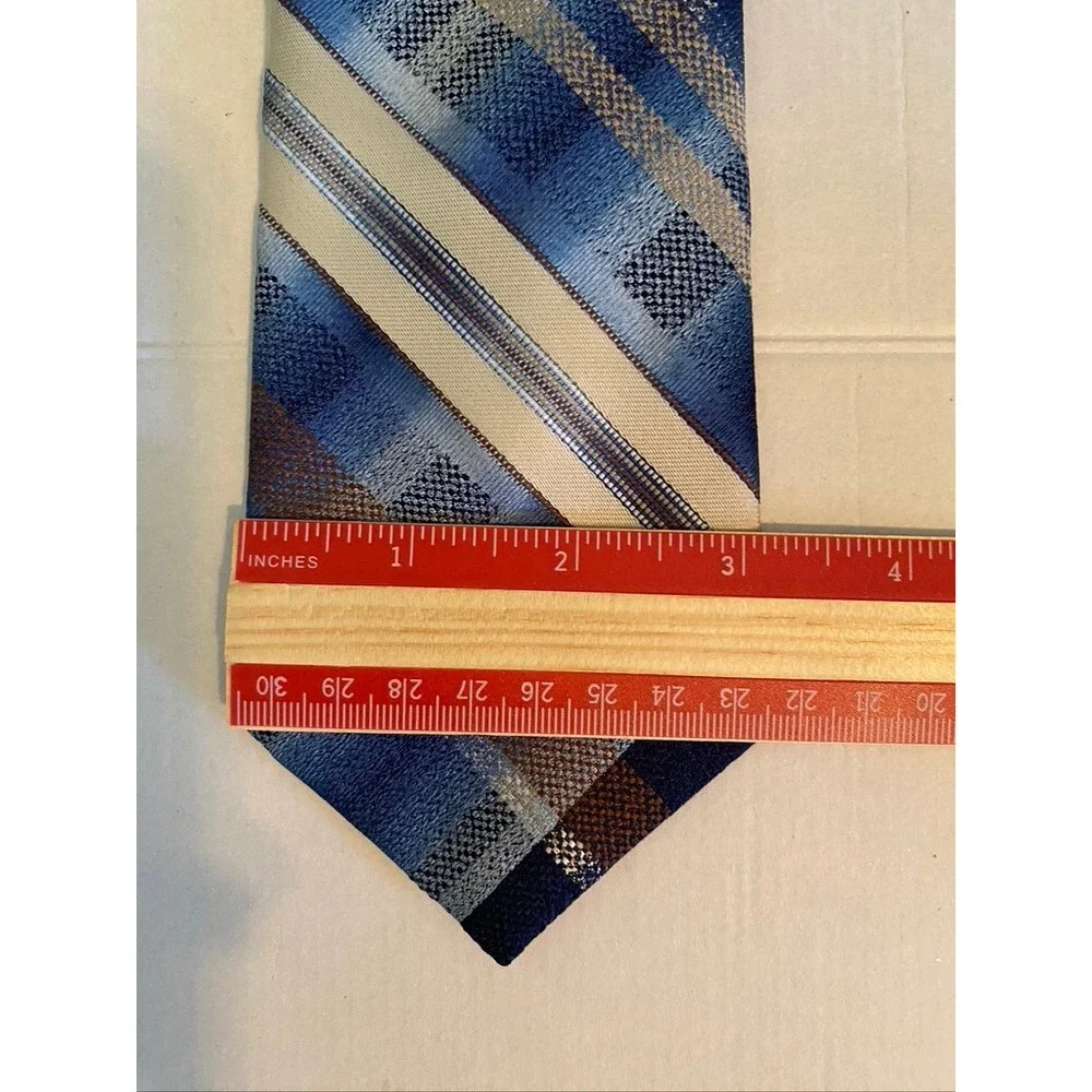 Brittania Mens Blue Plaid Diagonal Stripe Polyester Necktie 3342